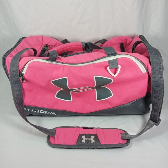 Under Armour Storm Gym Bag Medium Pink Gray Duffle Sports Travel Shoulder Strap - Picture 1 of 8